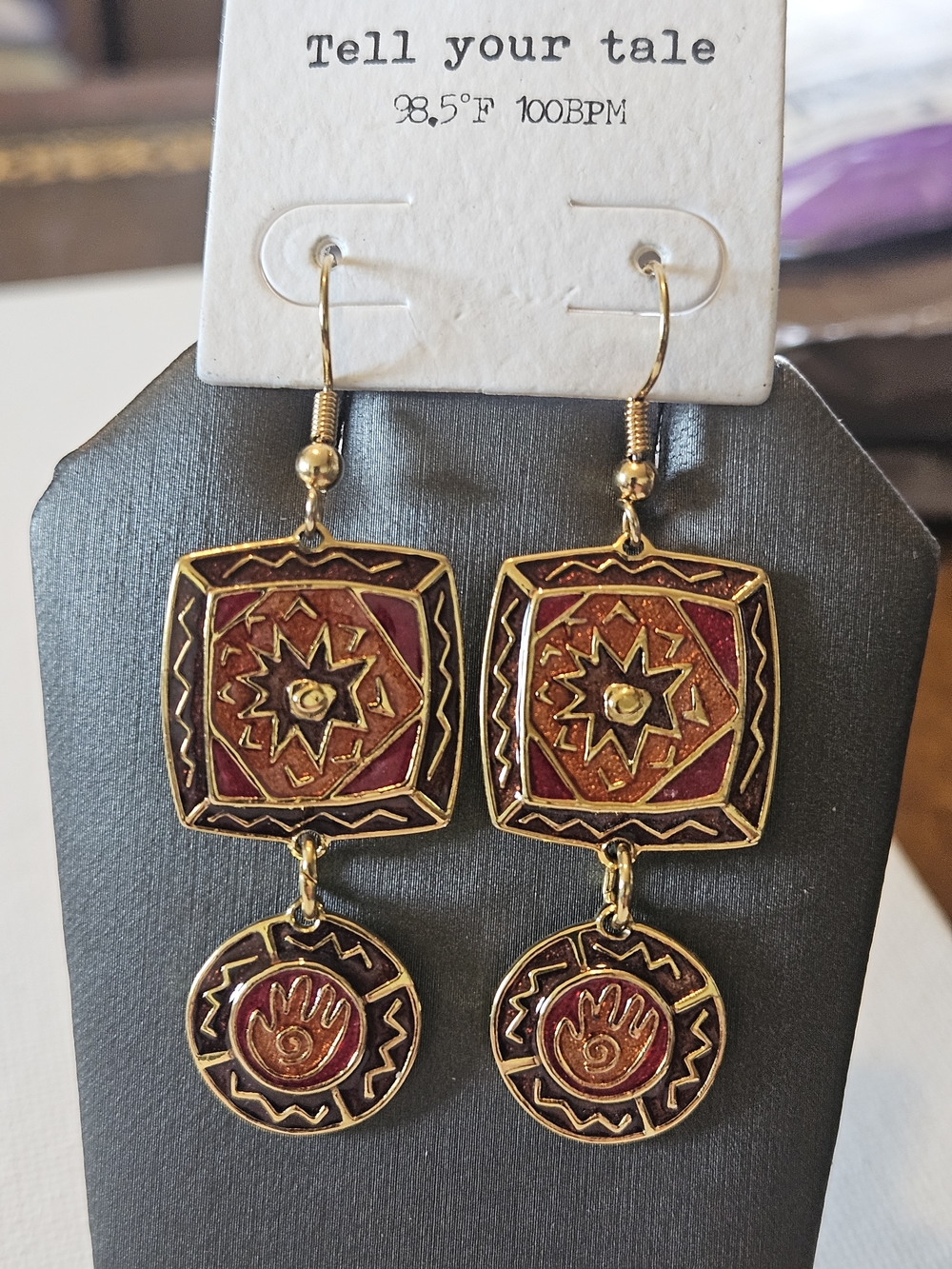 Tell Your Tale Gold-Tone Red Enamel Drop Earrings
